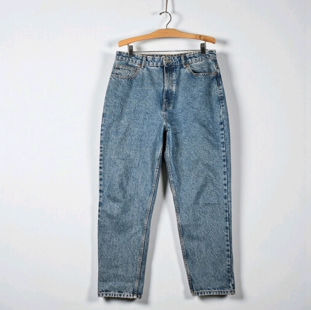 Zara High Rise Relaxed Fit Tapered Leg Jean Womens 14 Light Blue 100% Cotton